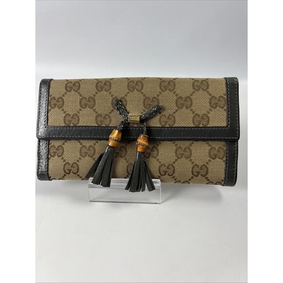 GUCCI GG GHW Long Wallet 269981 Canvas Leather Gray/Tan - Picture 1 of 11